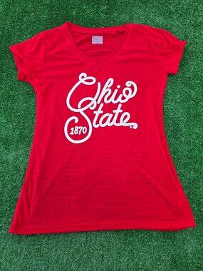 The Ohio State University red v-neck short sleeved t-shirt